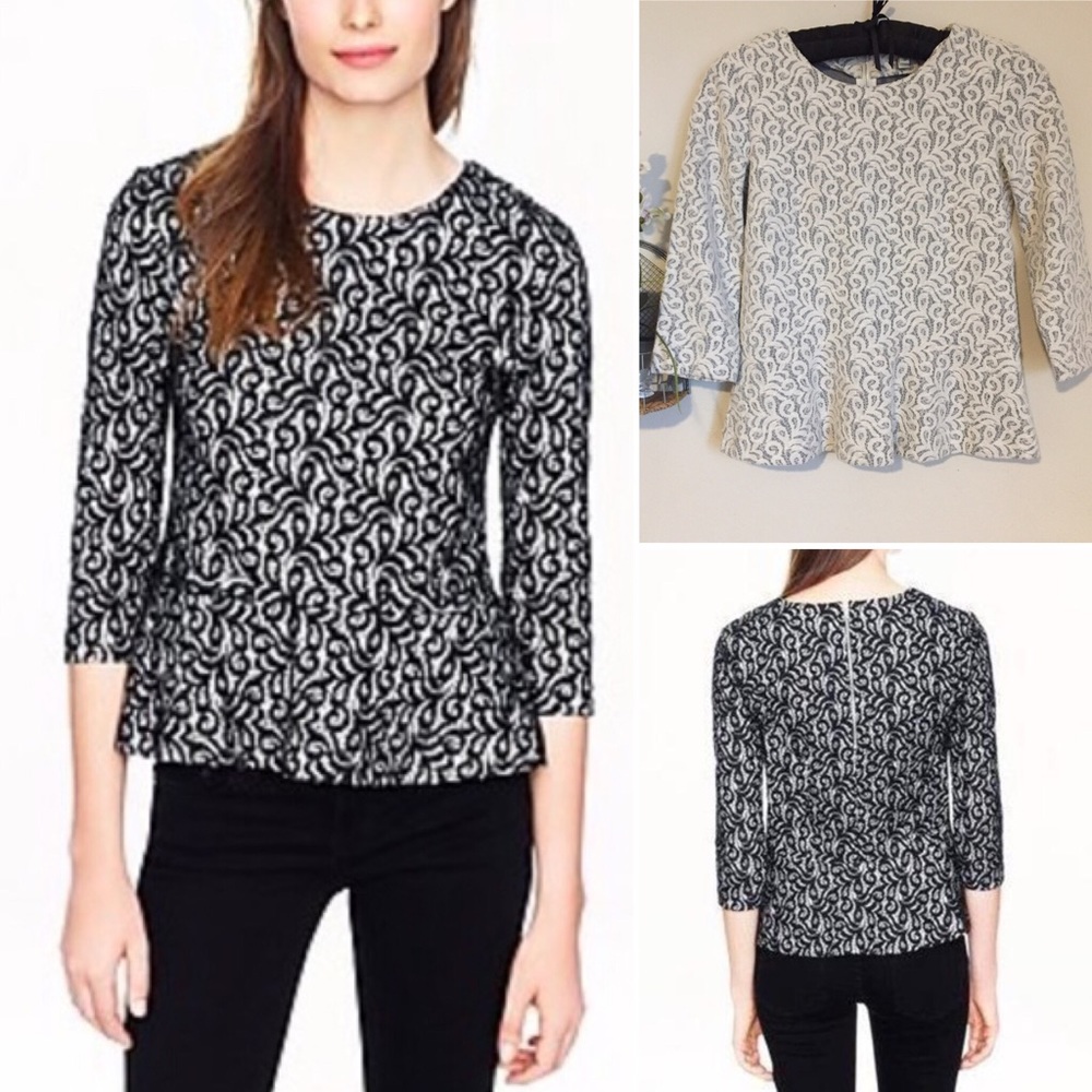 J.Crew Lace overlay Peplum Top